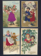 Children Lady Man Embellished With Silk Material - 8x Postcard Lot - Autres & Non Classés