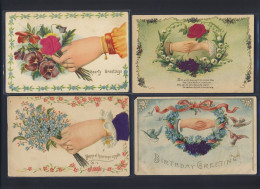 Graceful Hand, Flowers, Embellished Silk Material - 7x Postcard Lot - Andere & Zonder Classificatie