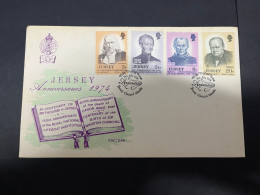 29-5-2024 (6 Z 29)  FDC - Jersey 1974 - Methodism In Jersey (Winston Churchill - John Wesley (+ 2 More) - Jersey