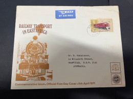 29-5-2024 (6 Z 29) Tanzania -  Uganda - Kenya FDC Cover (20 X 15 Cm) 1971 Railway Transport (posted To Australia) - Kenya, Ouganda & Tanzanie