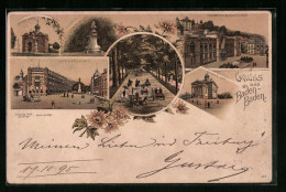Vorläufer-Lithographie Baden-Baden, 1895, Leopoldtsplatz, Griech. Kapelle  - Baden-Baden