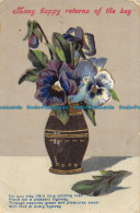 R152108 Greetings. Many Happy Returns Of The Day. Flowers In Vases - Monde