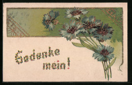 Präge-AK Kornblume, Blume Mit Gold Verziert, Gedenke Mir  - Sonstige & Ohne Zuordnung