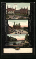 AK Lübeck, Rathaus, Mühlentor-Brücke, Holstentor  - Lübeck