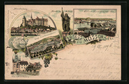 Lithographie Meissen, Königliche Porzellanmanufactur, Albrechtsburg, Albrecht Der Beherzte  - Meissen