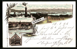 Lithographie Lindau I. B., Teilansicht Vom See Gesehen, Hafeneinfahrt, Rathaus  - Lindau A. Bodensee