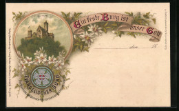 Lithographie Wartburg, Eine Feste Burg Ist Unser Gott, Gesamtansicht, Wappen Vom Evangelischen Bund  - Autres & Non Classés