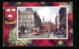 AK Glasgow, Charing Cross, Strassenbahn, Wappen Robertson, Passepartout  - Strassenbahnen