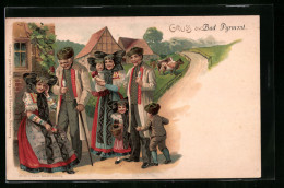 Lithographie Bad Pyrmont, Familie In Tracht Von Schaumburg-Lippe  - Costumes