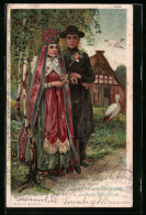 Lithographie Brautpaar In Tracht Aus Der Umgegend Von Porta Westfalica  - Costumes