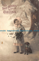 R152254 Greetings. May Happy Memories Brighten Thy Christmas. Girl With Dog. Reg - World