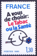 France 1980 MNH, Smoking, Tobacco Is Dangerous To Health, Medicine - - Drogen