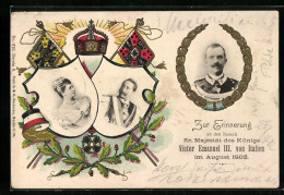 Cartolina Anlasskarte Besuch Victor Emanuel III. Von Italien 1902, Portraits Kaiser Wilhelm II. Und Gattin  - Royal Families