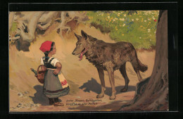 Künstler-AK Paul Hey: Rotkäppchen Und Der Böse Wolf Im Wald, Märchen Der Gebrüder Grimm  - Fairy Tales, Popular Stories & Legends