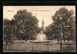 AK Bitterfeld, Springbrunnen Und Kriegerdenkmal  - Bitterfeld