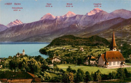 13960729 SPIEZ_Thunersee_BE Mit Kirche Schloss Schreckhorn Eiger Moench Und Jung - Autres & Non Classés