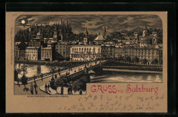 Mondschein-Lithographie Salzburg, Stadtbrücke Und Hohensalzburg  - Sonstige & Ohne Zuordnung