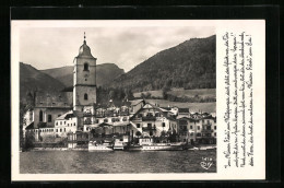 AK St. Wolfgang, Ortsansicht Mit Kirche Und Dampfer  - Autres & Non Classés