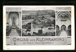 AK St. Ulrich Bei Steyr, Kleinraming, Ortspartie Mit Kirche, Innenansichten Gegen Den Hochaltar Und Die Orgel  - Autres & Non Classés