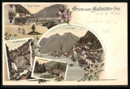 Lithographie Hallstatt, Hallstätter See, Hotel Seeauer, Waldbachstrub, Gosauzwang  - Autres & Non Classés