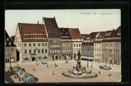 AK Freiberg I. Sa., Obermarkt Mit Brunnen  - Freiberg (Sachsen)