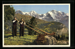 AK Zwei Alphornbläser Vor Eiger, Mönch Und Jungfrau  - Music And Musicians