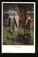 Künstler-AK Szene Aus Lohengrin, Parsival Im Kampfe  - Fairy Tales, Popular Stories & Legends