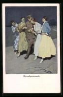 Künstler-AK Brynolf Wennerberg: Strandpromenade, Soldat Mit Vier Frauen  - Wennerberg, B.