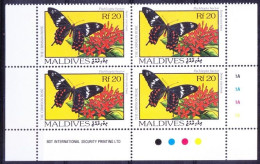 Maldives 1993 MNH Corner, Crimson Rose, Flowers Jungle Geranium - Papillons