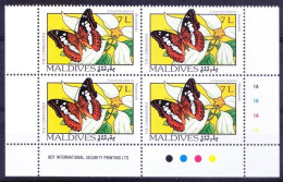 Maldives 1993 MNH Corner, Butterflies Commander, Flowering Plant - Vlinders