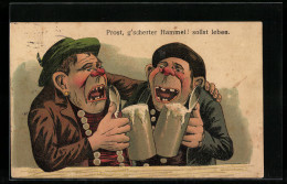 Lithographie Prost, Gscherter Hammel! Sollst Leben., Zwei Biertrinker  - Humour