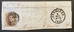 Fragment 06/12/1858 - Affr. OBP 10A Obl. P65 Jemappes > Mons - PLVI Pos 112 - 1858-1862 Medallions (9/12)