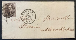 Lettre 27/04/1859 - Affr. OBP 10A Obl. P23 Bruges > Moerbeke - PL VI - 1858-1862 Medaglioni (9/12)