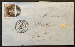 Lettre 18/10/1859 - Affr. OBP 10A Obl. P45 Gand > Gand - PL VI Pos 196 - 1858-1862 Medallions (9/12)