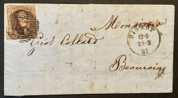 Lettre 21/02/1861 12-S - Affr. OBP 10A Obl. P33 Dinant > Beauraing - 1858-1862 Medallions (9/12)