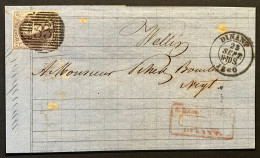 Lettre 25/09/1860 - Affr. OBP 10A Obl. P33 Dinant > Wellin - 1858-1862 Medaillen (9/12)