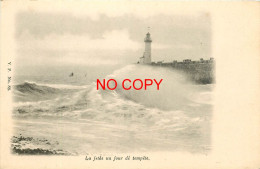 14 LA NORMANDIE. Le Phare Sur La Jetée Jour De Tempête Vers 1900 - Autres & Non Classés