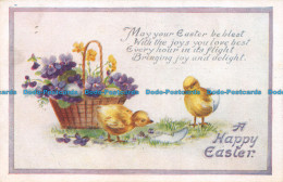R155290 Greetings. A Happy Easter. Chicks And Flowers In Basket. Philco - Monde