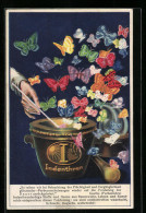 AK Indanthrenfarbige Stoffe Und Garne, Bunte Schmetterlinge, Reklame Für Indanthren  - Publicidad