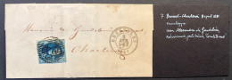 Lettre 08/07/1851 - Affr. OBP 7 Obl. P24 Bruxelles > Charleroi - 1851-1857 Medaillen (6/8)