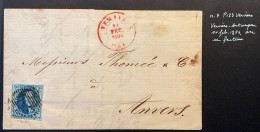 Lettre 14/02/1854 - Affr. OBP 7 Obl. P123 Verviers > Anvers - 1851-1857 Medallions (6/8)