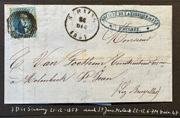 Lettre 21/12/1857 - Affr. OBP 7A Obl. D11 Seraing > Molenbeek St. Jean - 1851-1857 Medaillen (6/8)