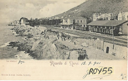 Liguria Genova Nervi Frazione Di Genova Stazione Ferroviaria Veduta Treno Merci In Sosta Animata 1901 (f.picc./v.retro) - Bahnhöfe Mit Zügen