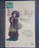 1607 THEME . JOYEUX NOEL . FEMME EVEC MANTEAU DE FOURRURE ET CHAPEAU . ETOLE . GUI . EDIT. A.N . N° 1008 - Andere & Zonder Classificatie