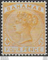 1884 Bahamas Vittoria 4d. Deep Yellow MNH SG N. 53 - Autres & Non Classés