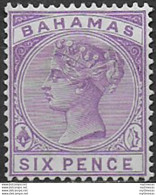 1890 Bahamas Vittoria 6d. Mauve MNH SG N. 54 - Other & Unclassified