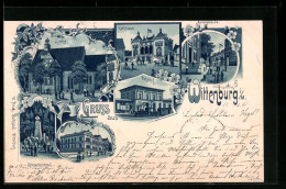 Lithographie Wittenburg I. M., Schule, Kriegerdenkmal, Amtsgebäude, Bahnhof  - Other & Unclassified