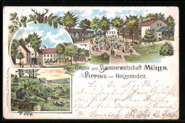Lithographie Pipping Bei Holzminden, Gasthaus Sommerwirtschaft Müller, Jäger Und Rehe  - Holzminden