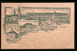 Lithographie Regis /Sa., Gesamtansicht, Gasthof, Rathaus  - Other & Unclassified