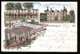 Lithographie Ahrensburg, Hotel & Restaurant Lindenhof, Gräfliches Schloss  - Ahrensburg